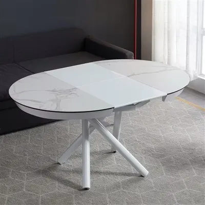 Mesa de comedor elevable extensible redonda de cerámica